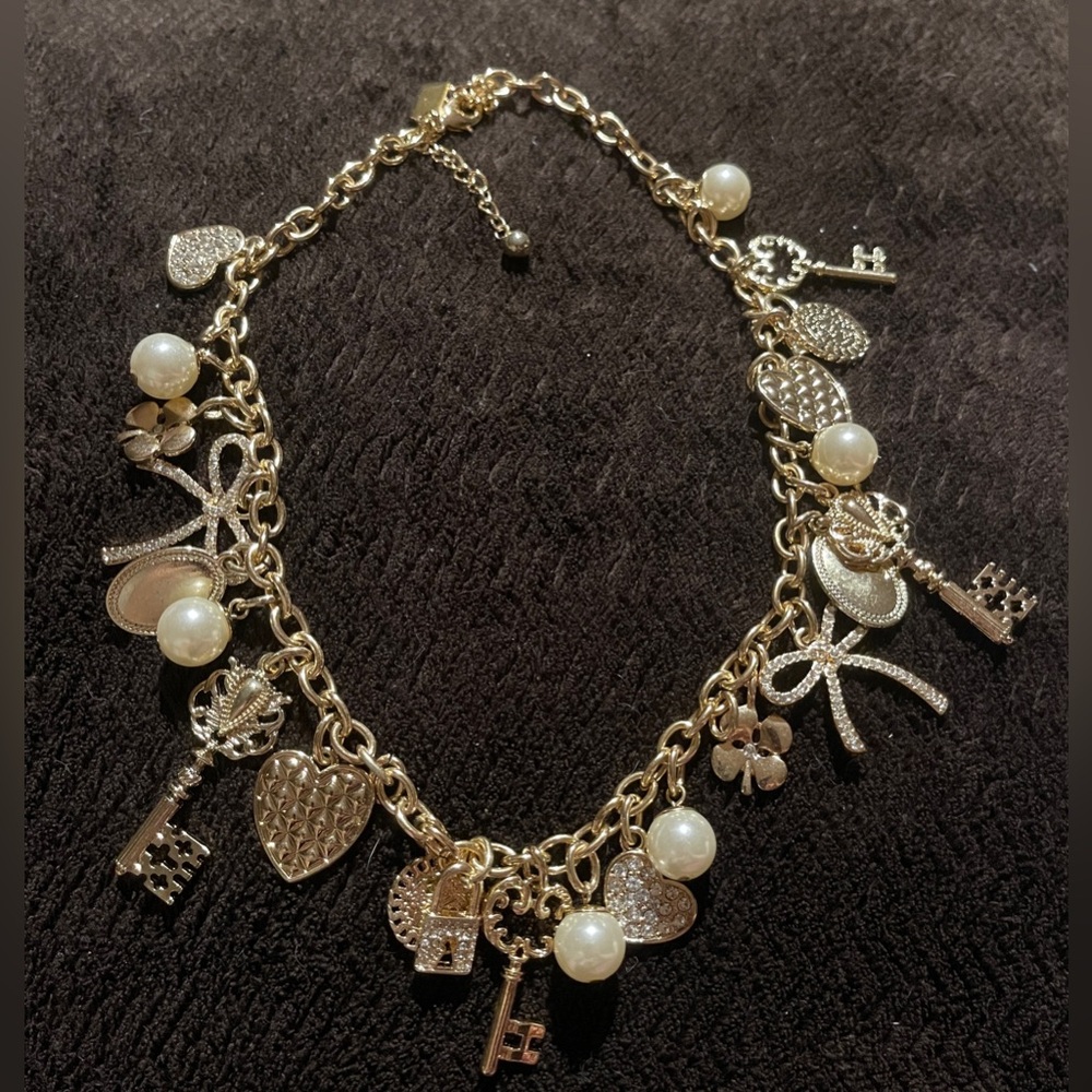 Beautiful necklace has a bunch of different charms